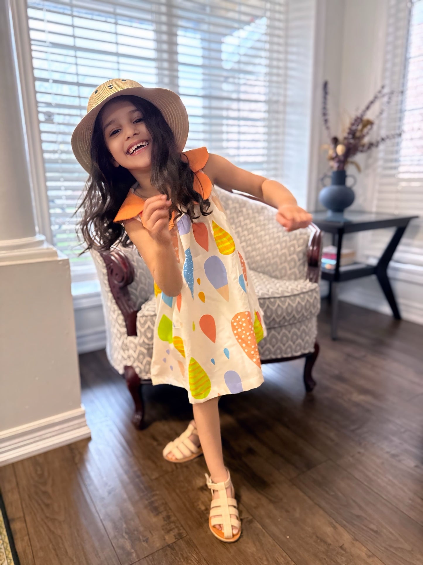Girls Cotton Summer Rain Drop Dress orange