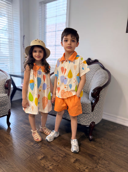 Girls Cotton Summer Rain Drop Dress orange