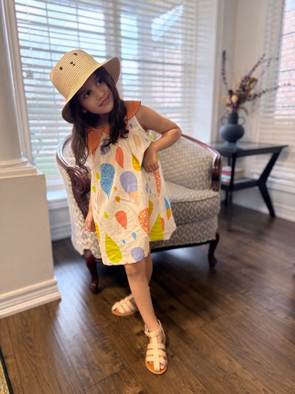 Girls Cotton Summer Rain Drop Dress orange