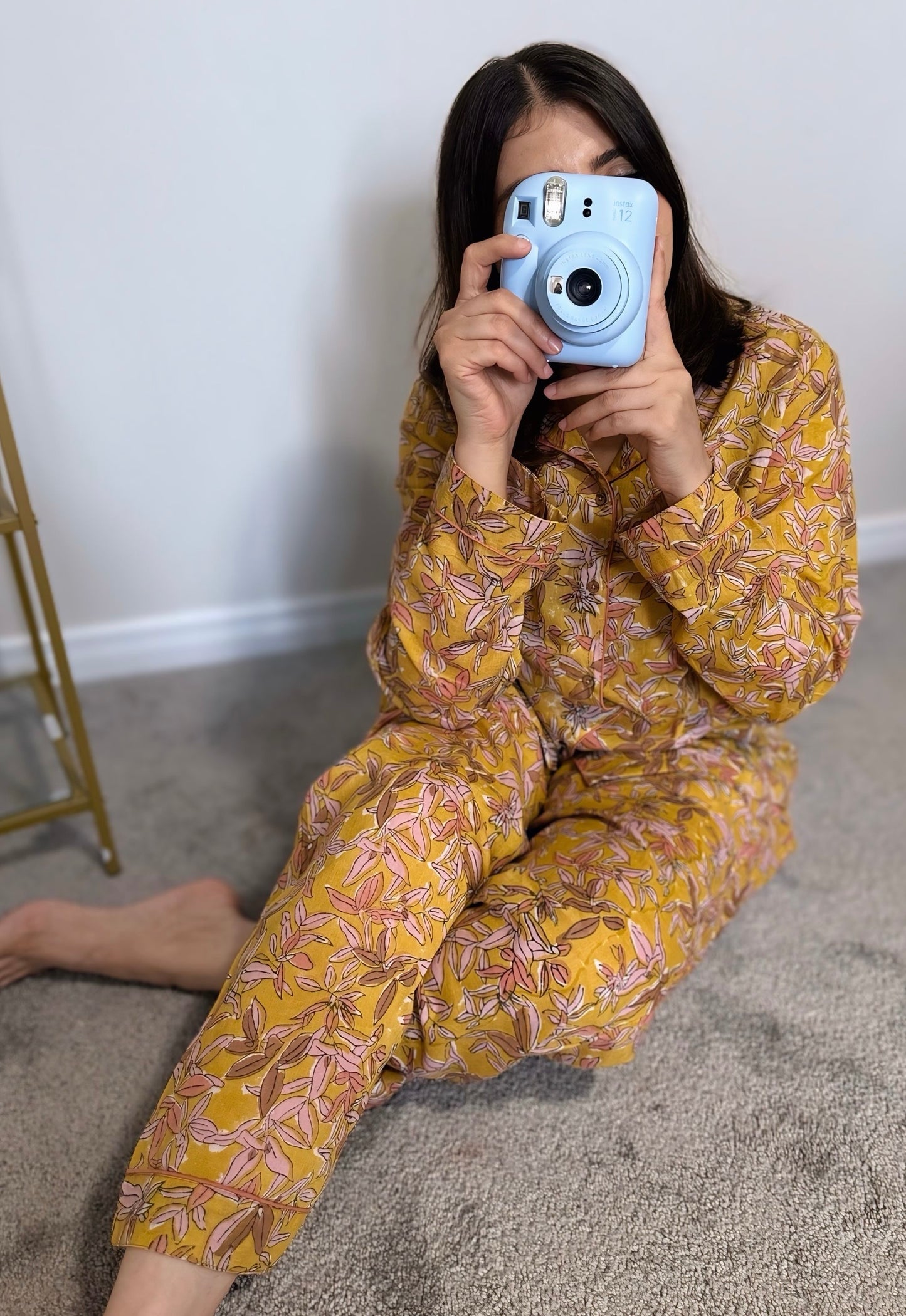 Floral Yellow Hand block Cotton PJ set